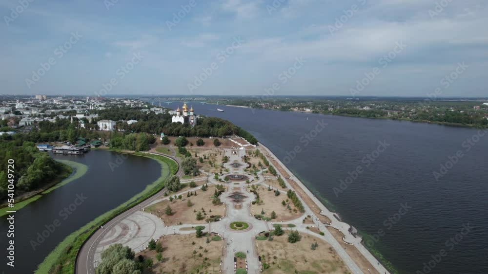 Yaroslavl, Russia - August 22 2022: Ancient monastery on the river bank Yaroslavl, Russia - August 22 2022: Ancient monastery on the river bank