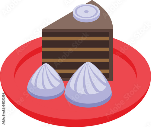 Chocolate cake piece icon isometric vector. Austrian food. Menu plate