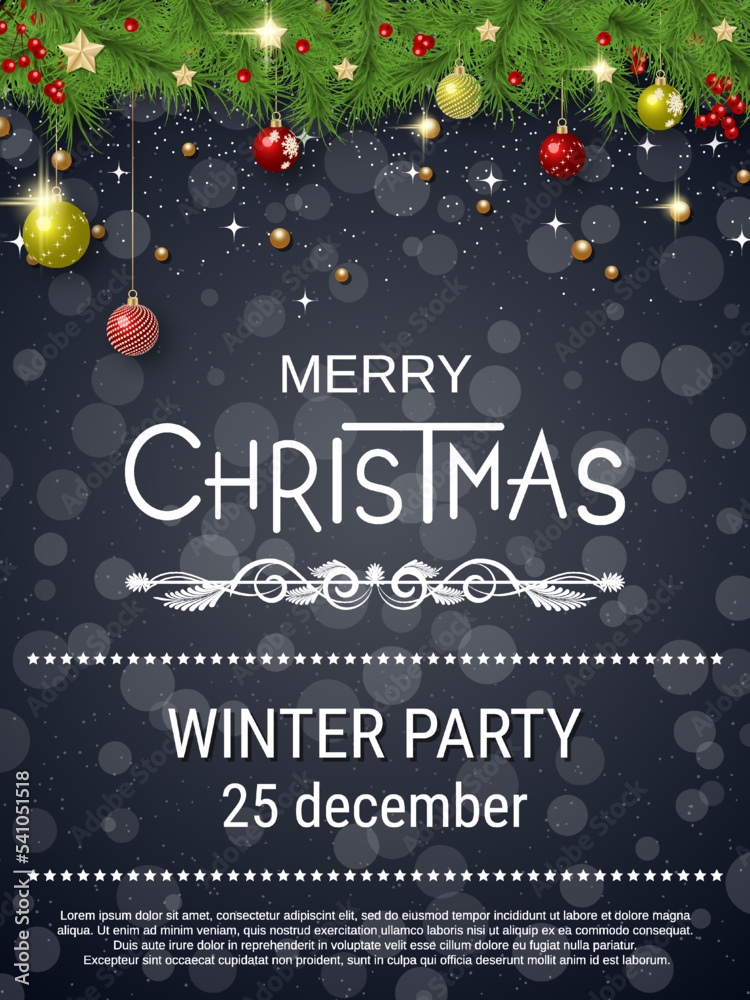 Christmas and New Year flyer, party invitation card, booklet, banner, coupon, gift voucher vector design template