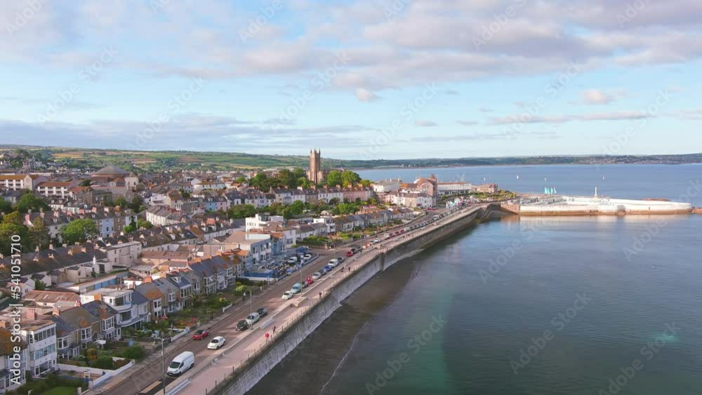 Penzance, UK: Aerial view of town in Cornwall, famous seaside resort on Atlantic Ocean in summer - landscape panorama of United Kingdom from above Penzance, UK: Aerial view of town in Cornwall, famous seaside resort on Atlantic Ocean in summer - landscape panorama of United Kingdom from above