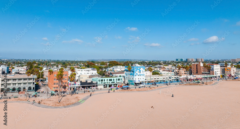 Aerial view of the shoreline in Venice Beach, CA, USA