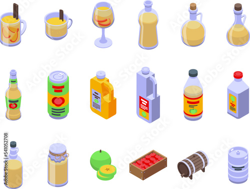 Apple cider icons set isometric vector. Beer splash. Drink fruit