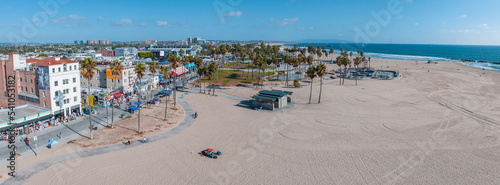 Aerial view of the shoreline in Venice Beach, CA, USA