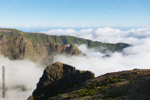Mountains above the clouds in Madeira island, Portugal