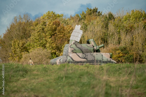 decoy inflatable 2K22 Tunguska self-propelled anti-aircraft platform ready for virtual engagement by aircraft on a military exercise photo