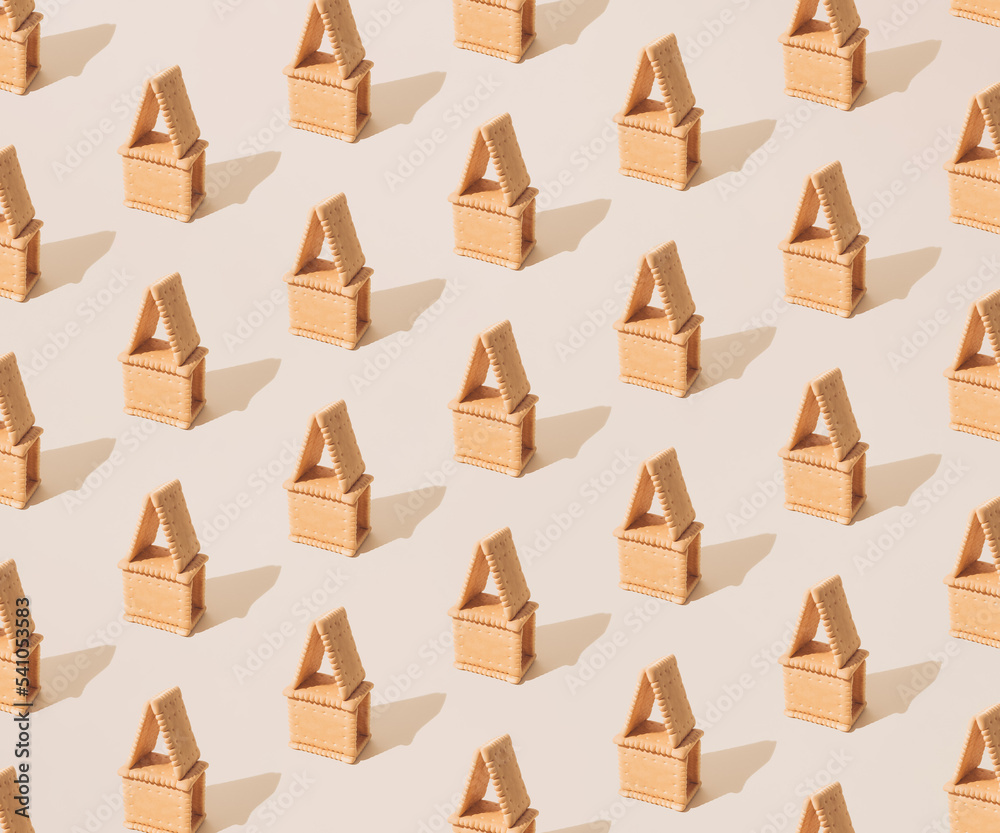 Cookie small house on a cream background. Pattern. Cookie small house on a cream background. Pattern.