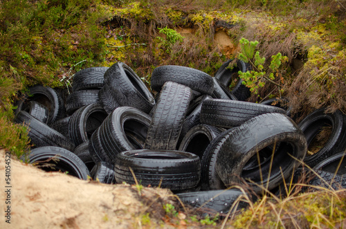 old tyres dumped in the forest