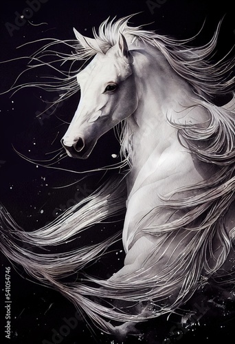 Stunning illustration of beautiful horse with flowing mane. Generated by Ai  is not based on any original image  character or person