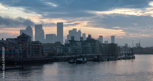 View of River Thames and City Skyline during dramatic sunrise. City of London, United Kingdom. Travel Destination © edb3_16