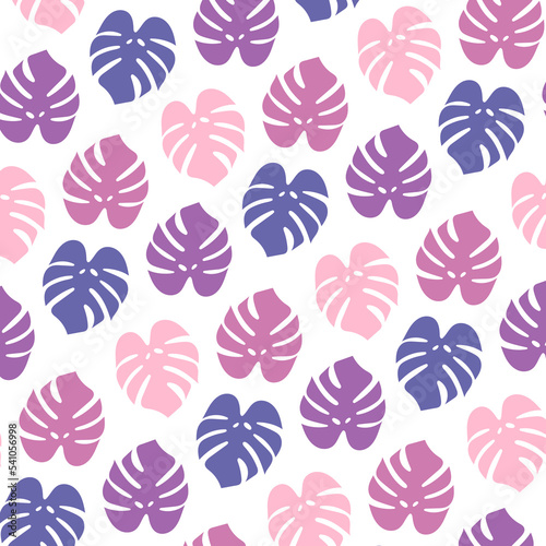 Trendy seamless pattern of colorful monstera leaves. Can be used for modern minimalist wall decoration, wallpaper, interior decoration. Vector illustration