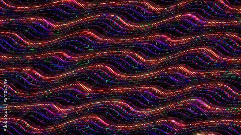 3D Abstract shining bright lines set wave, colorful, black background
