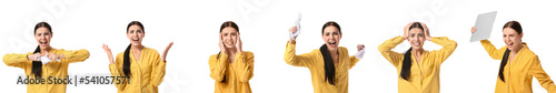 Set of stressed young woman...