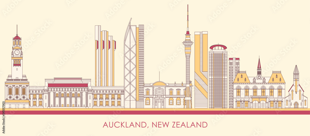 Cartoon Skyline panorama of city of Auckland, New Zealand - vector illustration