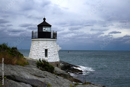 Castle Hill lighthouse under a cloudy sky