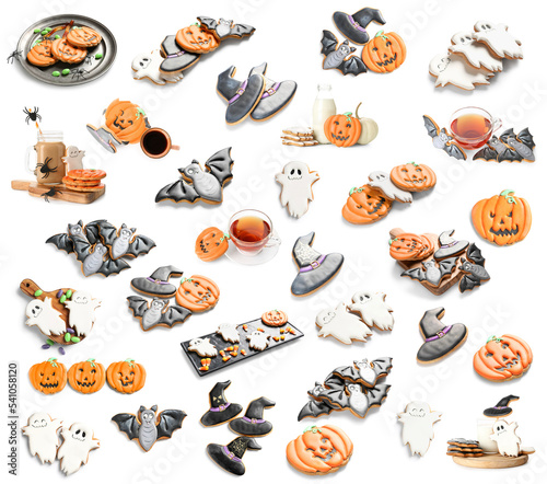Set of tasty Halloween cookies isolated on white © Pixel-Shot