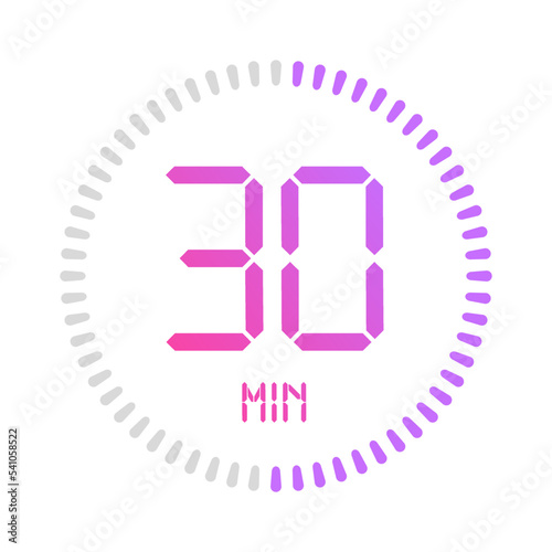 Digital clock countdown time vector timer stopwatch round minute timer.