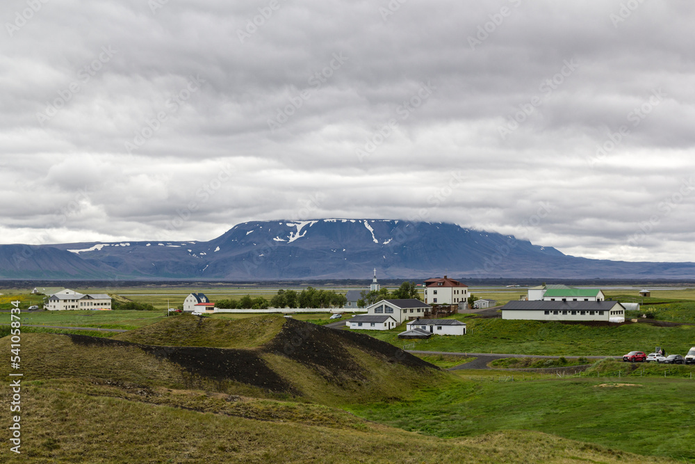 view over the small village Skútustaðir, Iceland