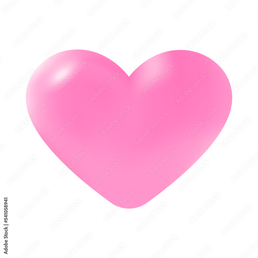 Pink three-dimensional heart icon. Shiny pink heart for Valentine day, anniversary, gift or card 3D vector illustration on white background. Love, romance, charity, relationship concept