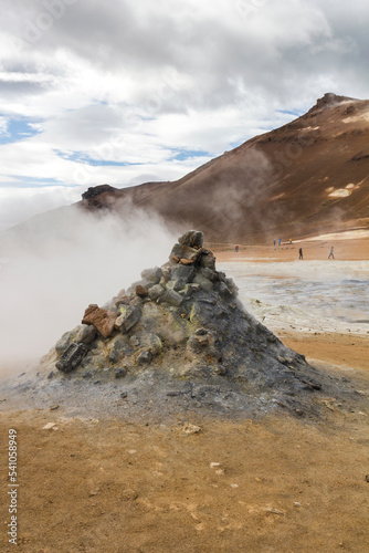 smoking stone heaps at the geothermal area of Hverarönd
