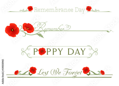 A set of poppy Remembrance Day themed divider lines
