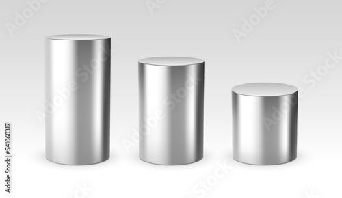 3d silver cylinder design scene stage template. Silver cylinder steel metal pipe.