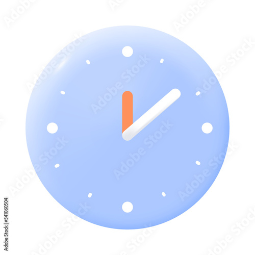 Blue three-dimensional clock face with hands 3D icon. Dial showing time or deadline 3D vector illustration on white background. Time management, daily routine concept