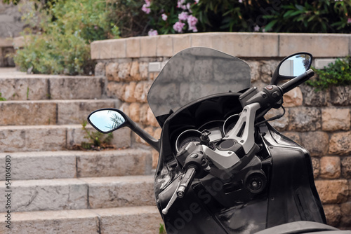 Modern motorcycle on city s...