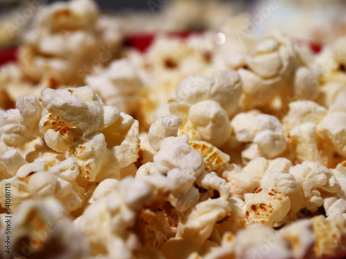 Bowl of popcorn ready to eat close up shot  photo