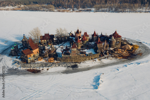 Medieval Town in the medical of the snow photo