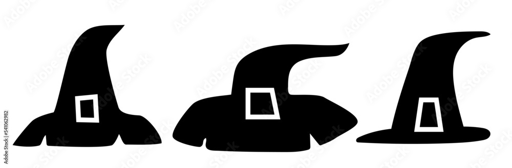 Witch hat. Set of black hats. Vector clipart isolated on white background. Witch hat. Set of black hats. Vector clipart isolated on white background.