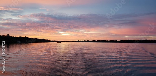 beautiful Zambezi river cruise sunset in Africa on clear night