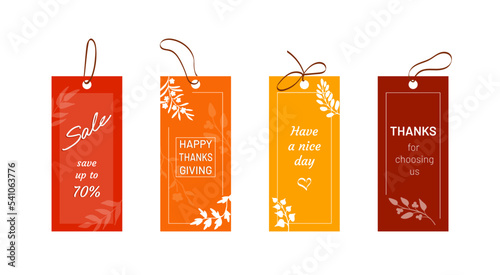 Vertical labels with autumn leaves and twigs