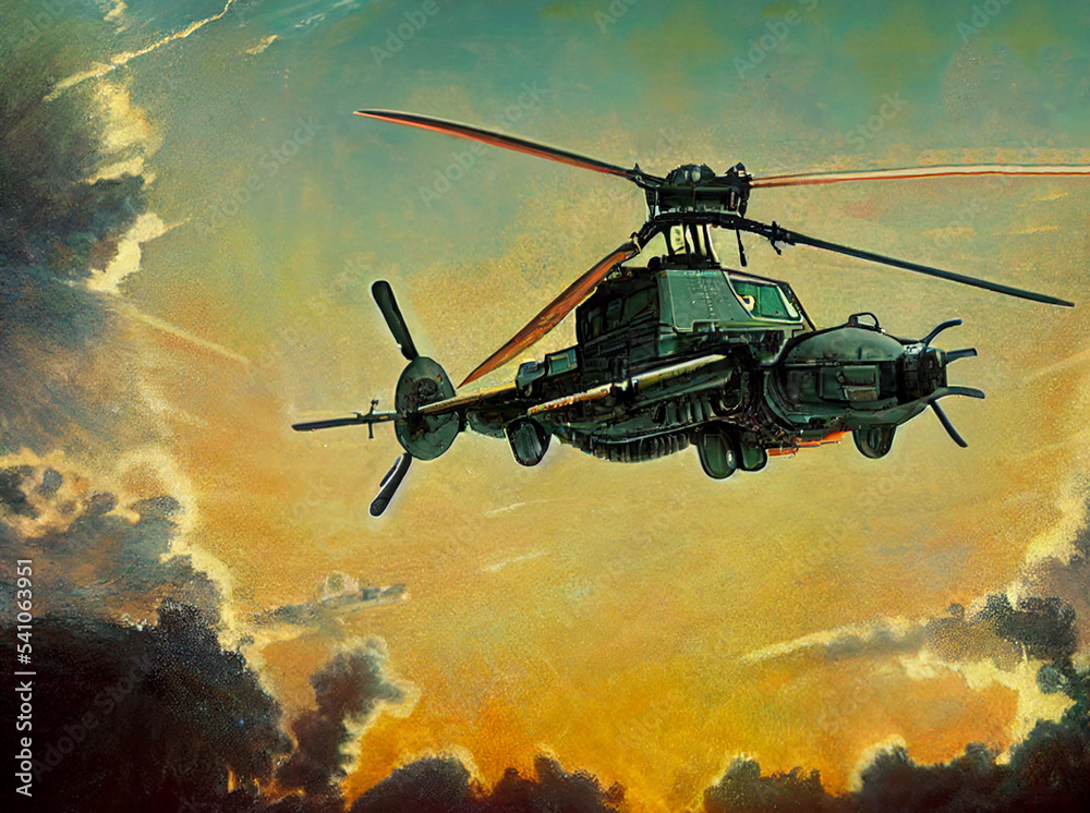 Naklejka premium A group of brutal military helicopters in the sky