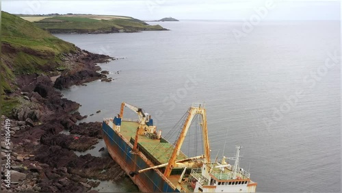 Aerial View Over Abandoned Ship, Ballycotton, Co. Cork, Ireland  photo