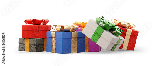 Christmas gifts in different colors, gifts stacked and next to each other 3d-illustration photo