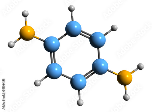  3D image of p-Phenylenediamine skeletal formula - molecular chemical structure of organic compound PPD isolated on white background
 photo