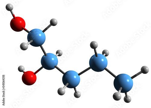 3D image of Pentylene Glycol skeletal formula - molecular chemical structure of Methylethylene glycol isolated on white background photo