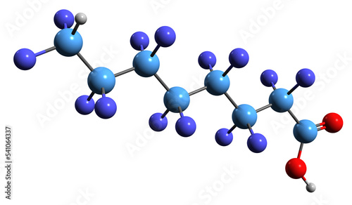 3D image of Perfluorooctanoic acid skeletal formula - molecular chemical structure of PFOA isolated on white background
 photo