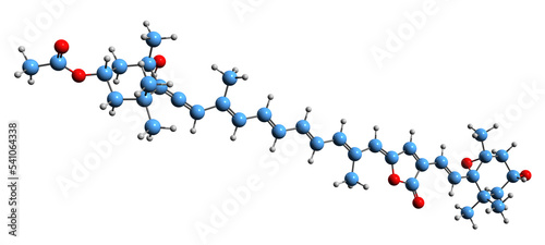  3D image of Peridinin skeletal formula - molecular chemical structure of apocarotenoid isolated on white background