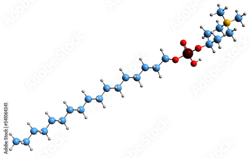  3D image of Perifosine skeletal formula - molecular chemical structure of allosteric AKT inhibitor isolated on white background photo