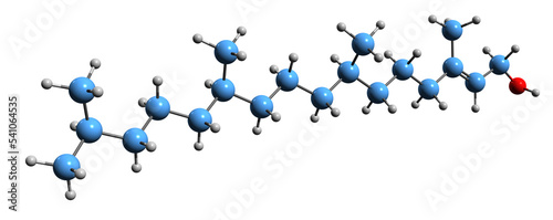 Fototapeta Naklejka Na Ścianę i Meble -   3D image of Phytol skeletal formula - molecular chemical structure of acyclic hydrogenated diterpene alcohol isolated on white background
