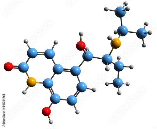 3D image of Procaterol skeletal formula - molecular chemical structure of beta2 adrenoreceptor agonist isolated on white background photo