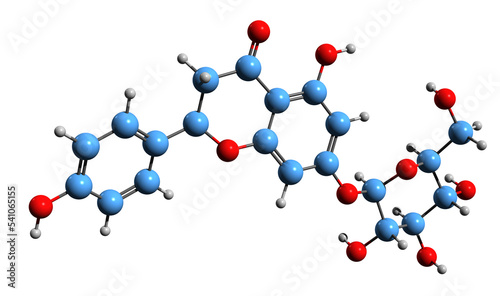 Foto 3D image of Prunin skeletal formula - molecular chemical structure of flavanone