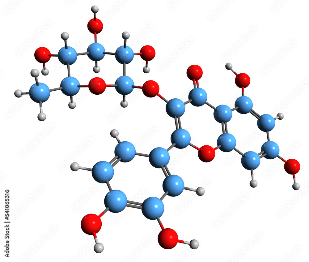 3D image of Quercitrin skeletal formula - molecular chemical structure of glycoside isolated on white background
3D image of Quercitrin skeletal formula - molecular chemical structure of glycoside isolated on white background