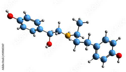  3D image of Ractopamine skeletal formula - molecular chemical structure of feed additive isolated on white background
 photo