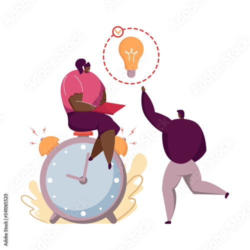 People and countdown of alarm clock isolated flat vector illustration. Cartoon characters working in team with chronometer. Time management and business concept