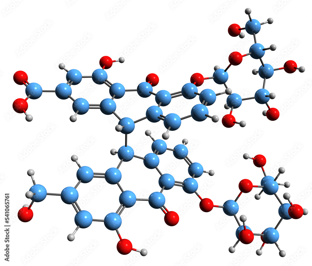3D image of Senna glycoside D skeletal formula - molecular chemical structure of laxative sennoside isolated on white background
3D image of Senna glycoside D skeletal formula - molecular chemical structure of laxative sennoside isolated on white background