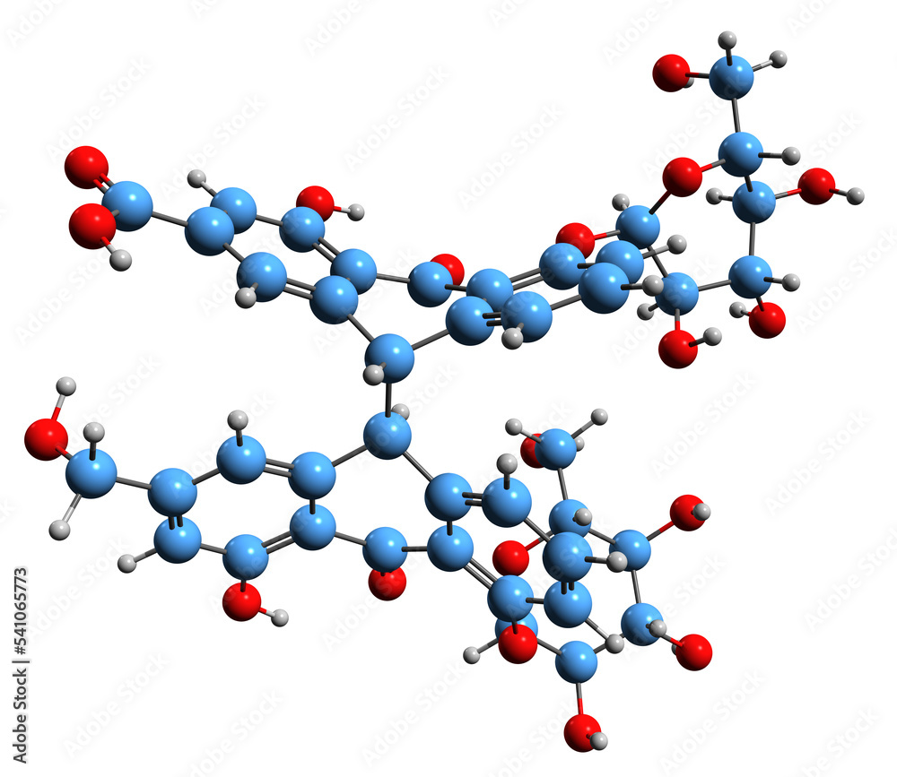 3D image of Senna glycoside C skeletal formula - molecular chemical structure of laxative sennoside isolated on white background 3D image of Senna glycoside C skeletal formula - molecular chemical structure of laxative sennoside isolated on white background