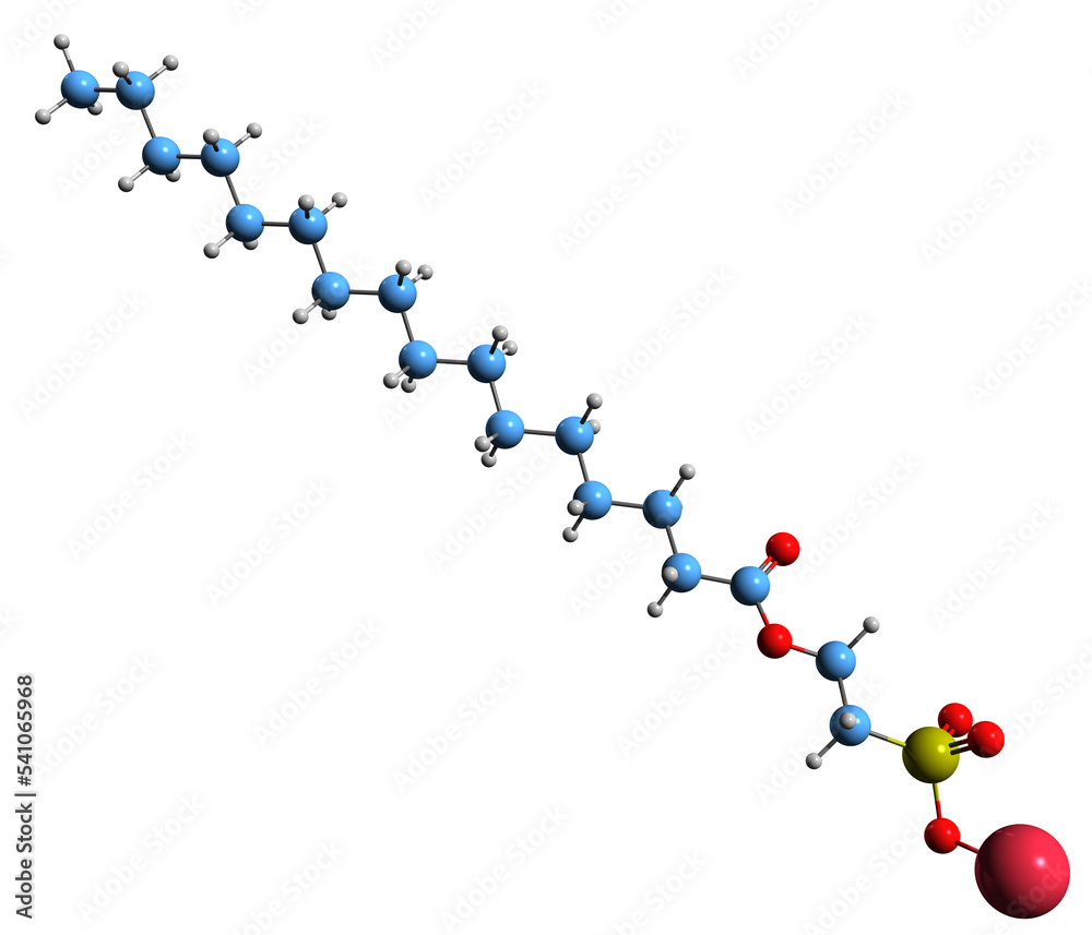 3D image of Sodium palmitoyl isethionate skeletal formula - molecular ...