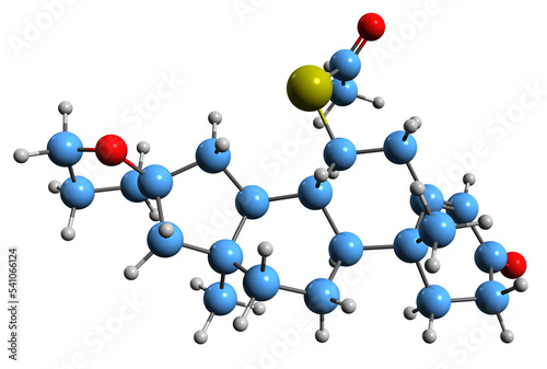  3D image of Spiroxasone skeletal formula - molecular chemical structure of  synthetic  steroidal antimineralocorticoid isolated on white background photo